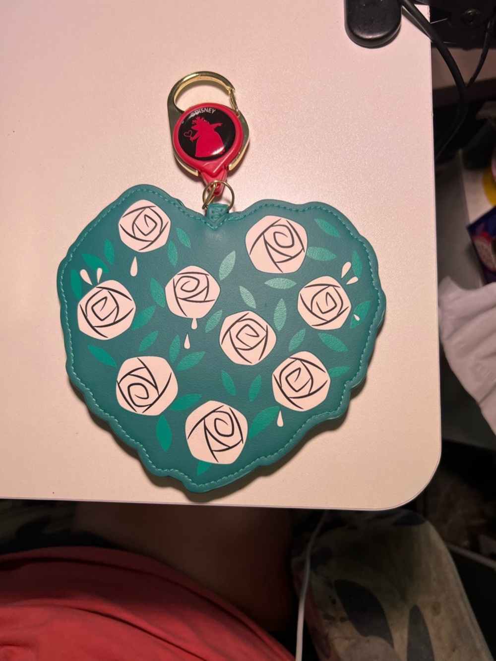 Loungefly Teal Heart Floral Key & Card Holder with Gold Clip